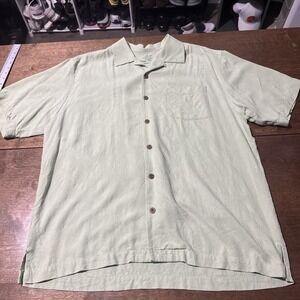 Tommy Bahama Button Up Shirt Mens L Large Green Original Fit Silk Short Sleeve